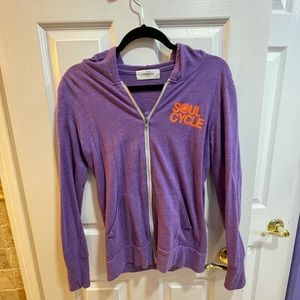 Soulcycle purple zip up hoodie with orange